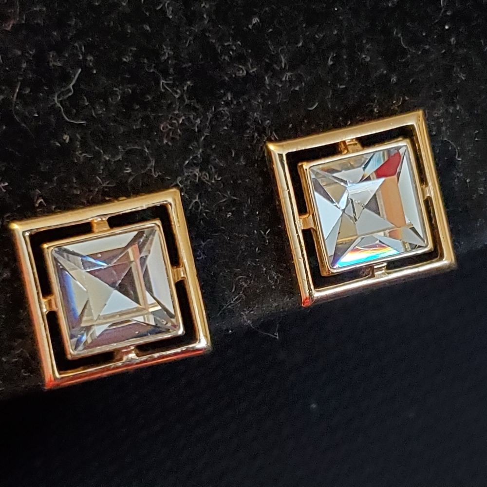 The Collection by Avon square cut lead crystal goldtone clip on earrings